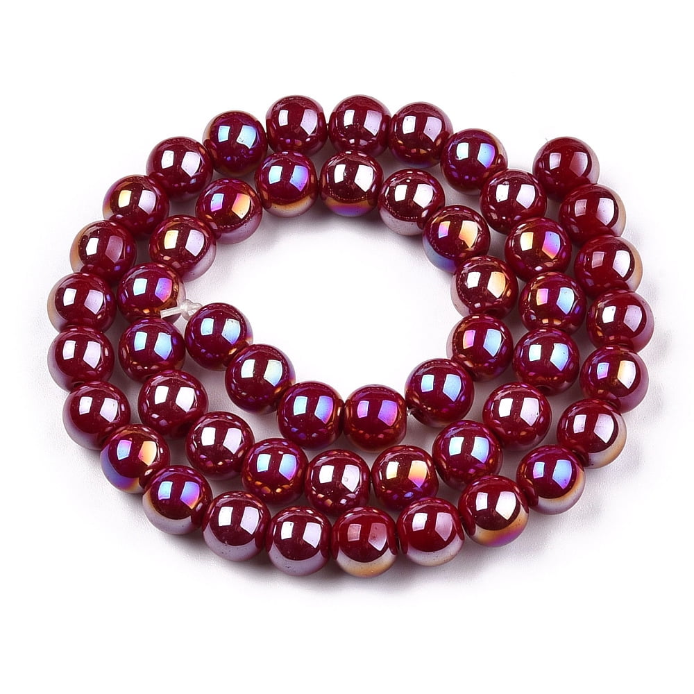 20strands Electroplate Opaque Glass Beads Strands AB color Round Dark Red 8~8.5mm Hole: 1.5mm about 51~53pcs/strand 14.96 inch~15.55 inch(38~39.7cm)