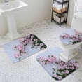thumbnail image 3 of Pink Flower Bathroom Rugs Set Spring Beautiful Floral Leaf Plant White Wall Non Slip Absorbent Soft Bath Mats 3 Piece Set with Bathroom Rug, U-Shaped Floor Mat, Toilet Seat Cover Small Size, 3 of 9