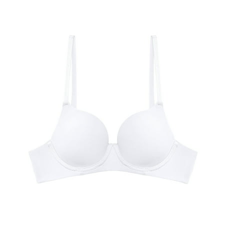 

Pedort Bras For Women Push Up T-Shirt Scoop Neck Bra for Women Silky Comfort Wirefree Seamless Grip Band Pullover Bra with Removable Pads White 38