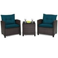 thumbnail image 1 of Gymax Set of 3 Rattan Furniture Set Patio Cushioned Conversation Set Sofa Peacock Blue, 1 of 7