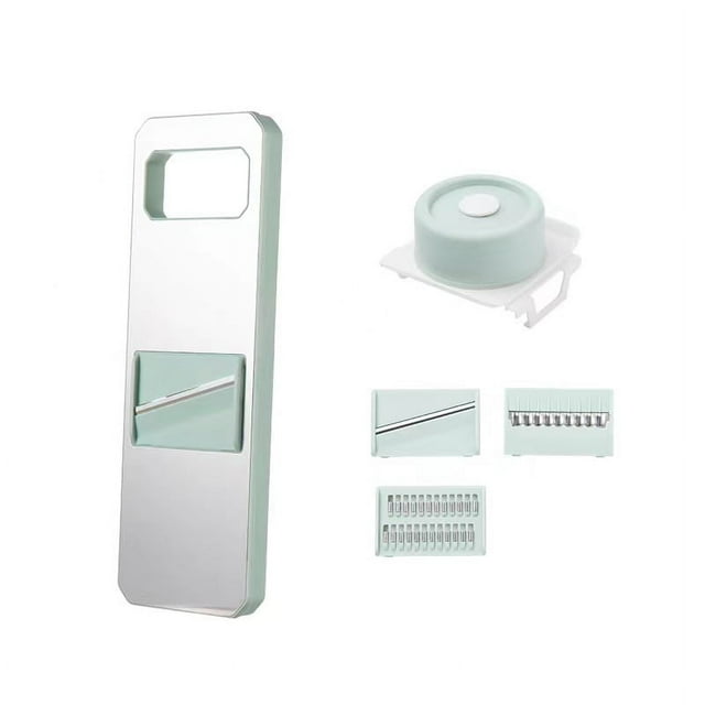 Cortador de verduras multifuncional de acero inoxidable, manual, para cocina, color verde menta, 3 cuchillas (almohadilla antideslizante, protector de manos).
