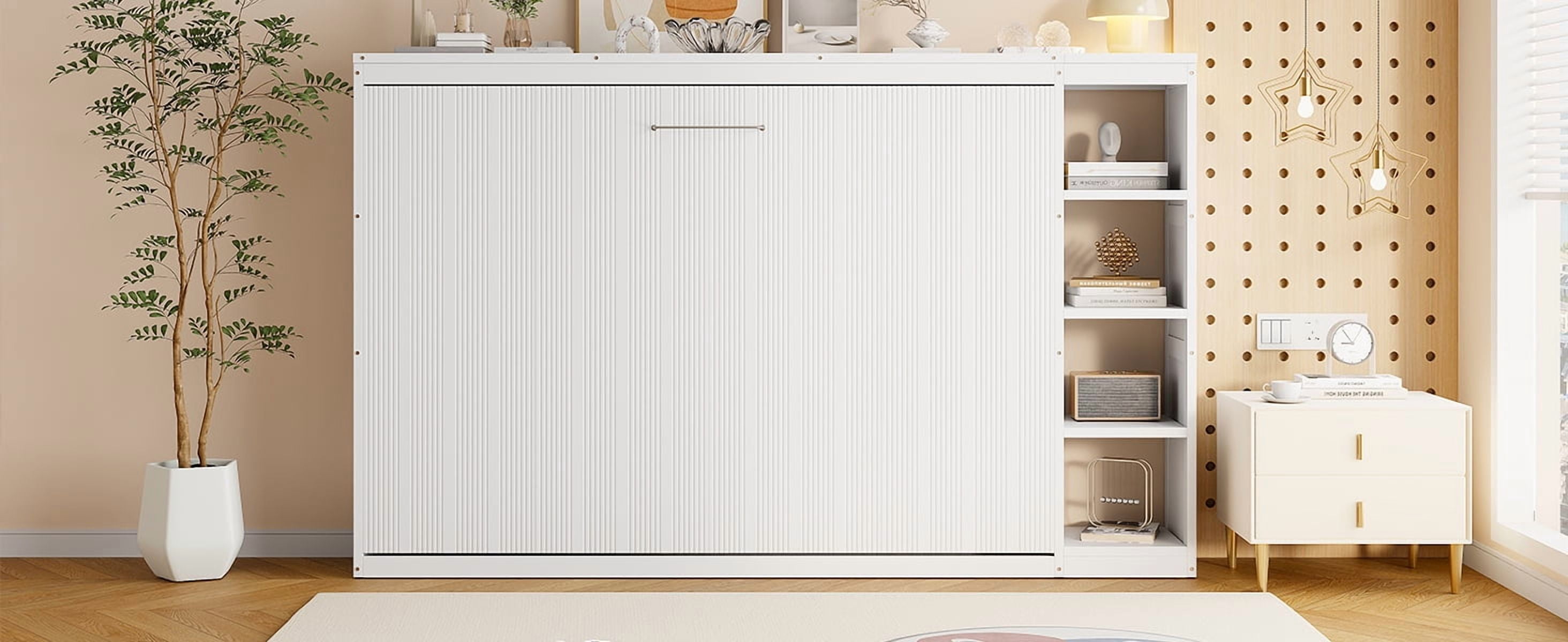 MAYEERTY Full Size Murphy Bed - Built-in Bookshelf, White