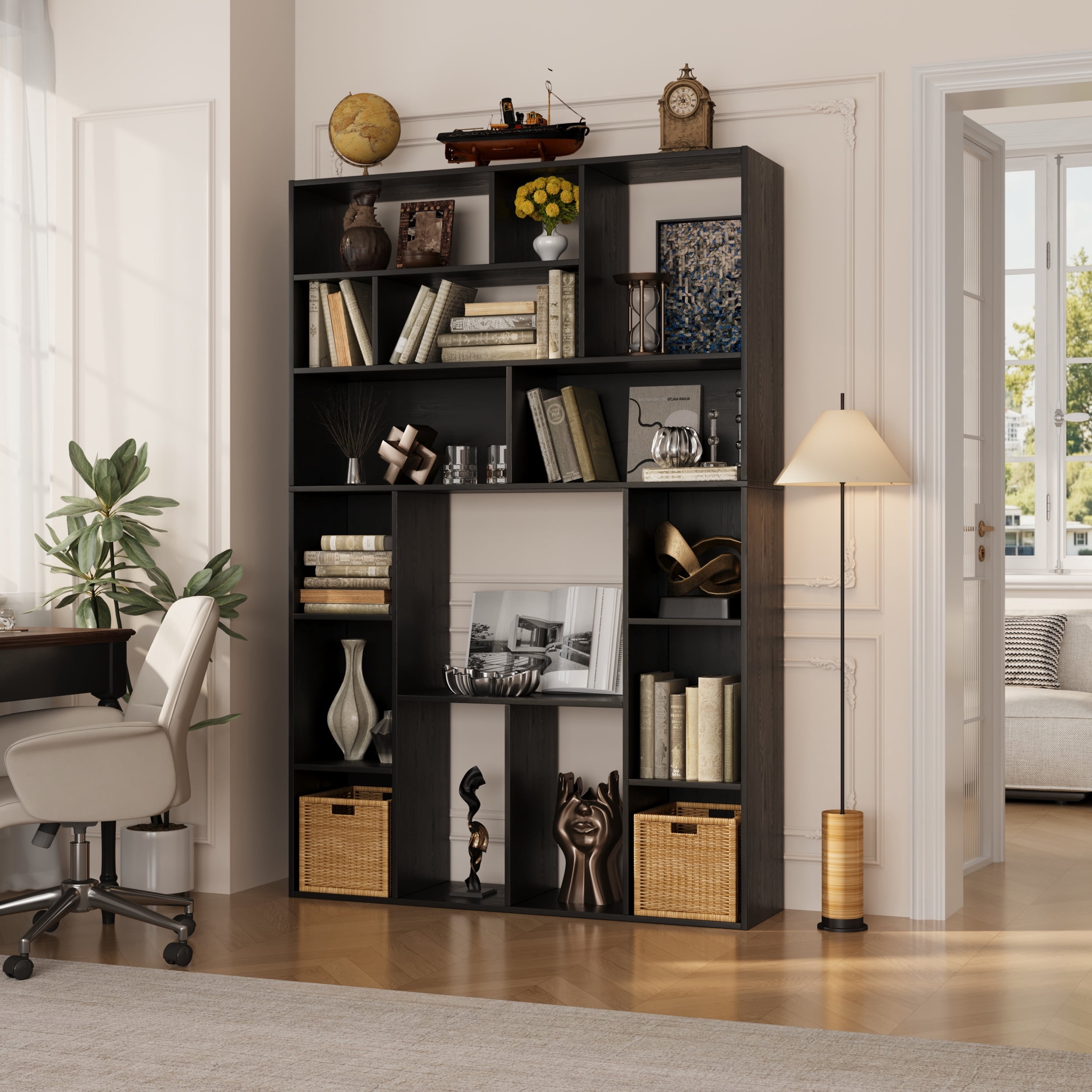 BOASHIRO 71" Tall Bookcase, 6-Tier Bookshelves with 16 Open Display Shelves, Large Bookcase for Home Office, Living Room, Black