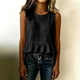 thumbnail image 6 of TGSLY Linen Sleeveless Tank Tops for Women Lightweight Soft Crew Neck Tiered Double Ruffle Hem Blouses Loose Fit Casual Solid Color Vest XL, 6 of 9
