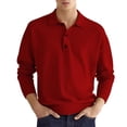 thumbnail image 2 of Top informal para hombre, cuello vuelto, botón frontal, manga larga, transpirable, Top de ajuste informal para hombre para otoño, 2 of 6
