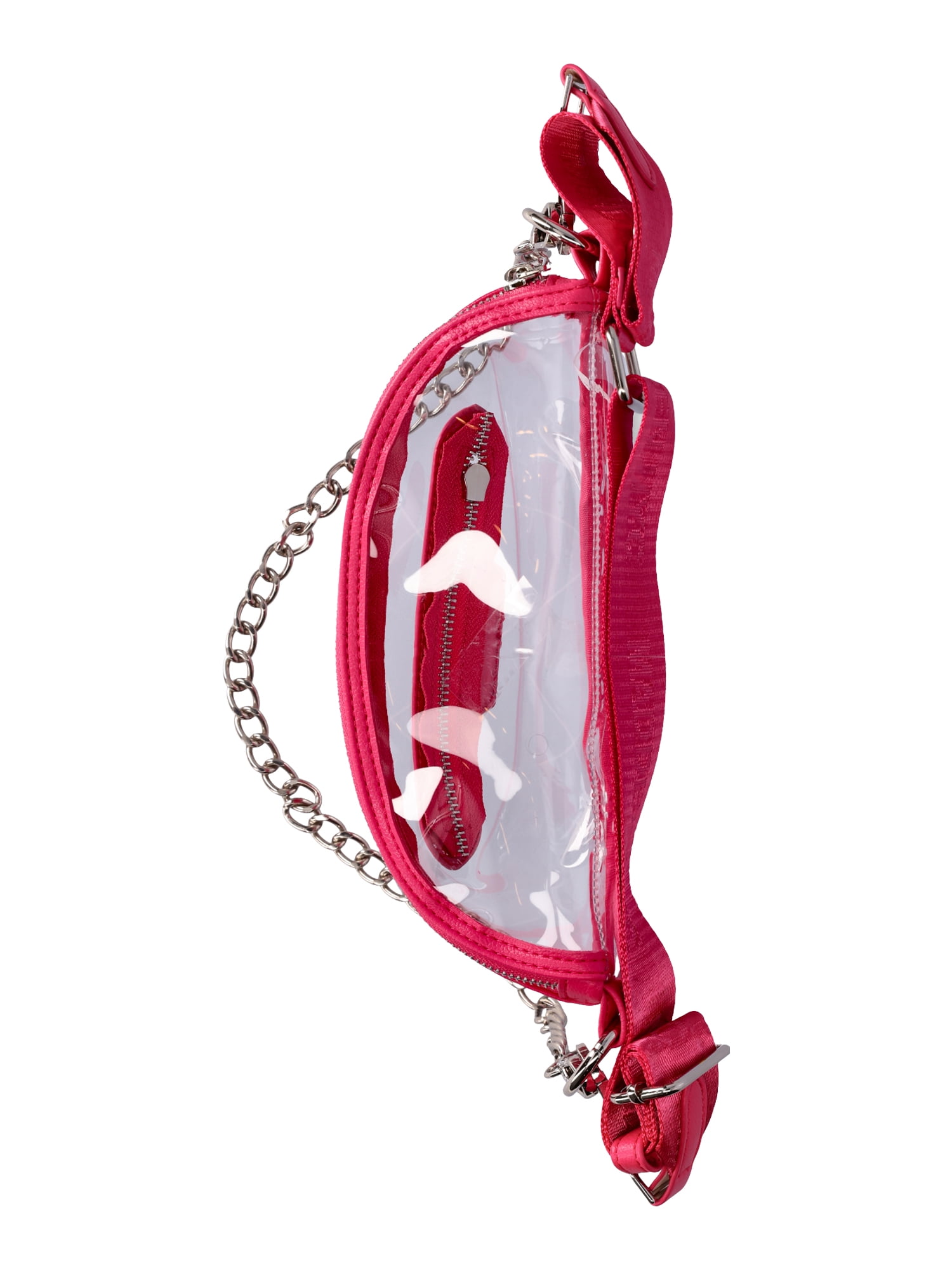 Madden NYC Women’s Clear Convertible Fanny Pack with Rhinestone Pouch, Fuchsia