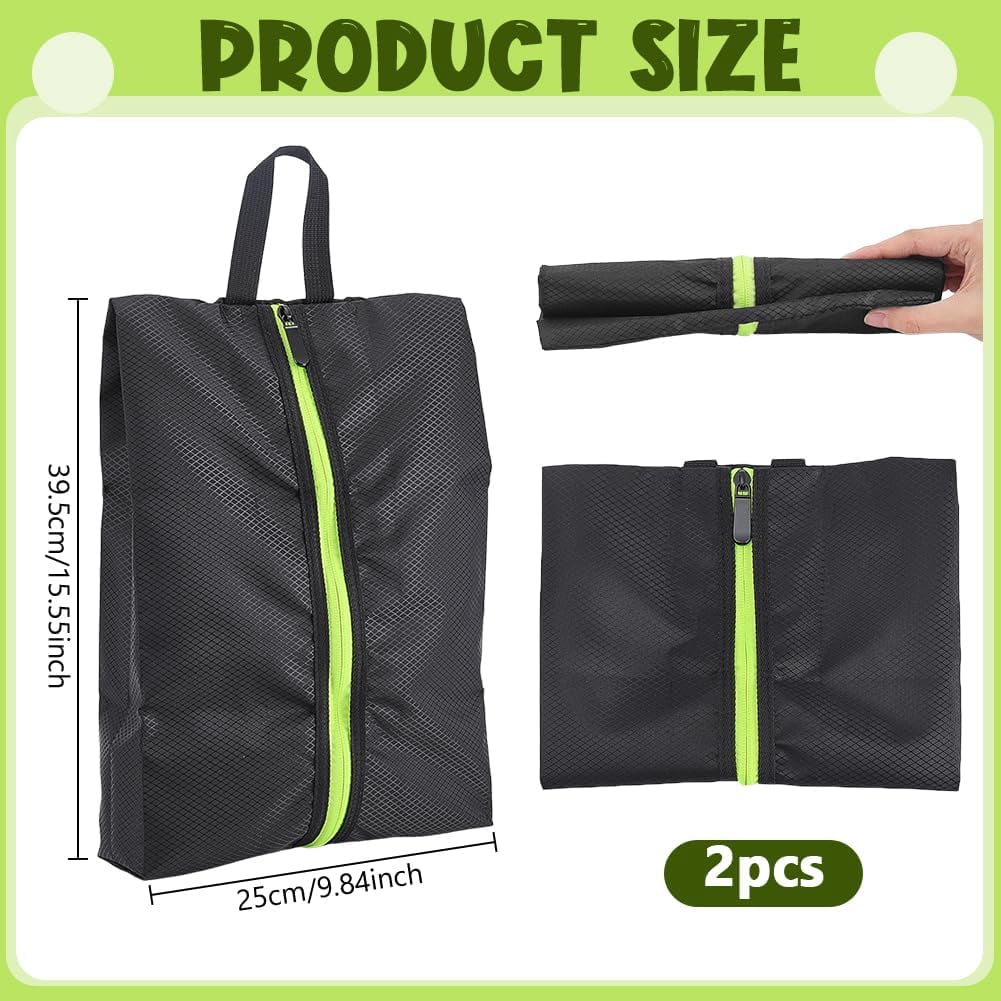 2 Pack Smell Proof Shoe Cleat Bags, 15.55x9.84 Inch Cloth Shoe Bags Portable Travel Shoe Organizer Pouch with Zipper Handle for Soccer Golf Gym Sports, Black