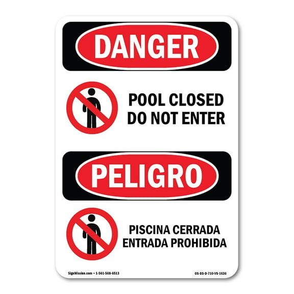 SignMission OS-DS-A-1824-VS-1636 18 x 24 in. OSHA Danger Sign - Pool Closed Do Not Enter with Symbol