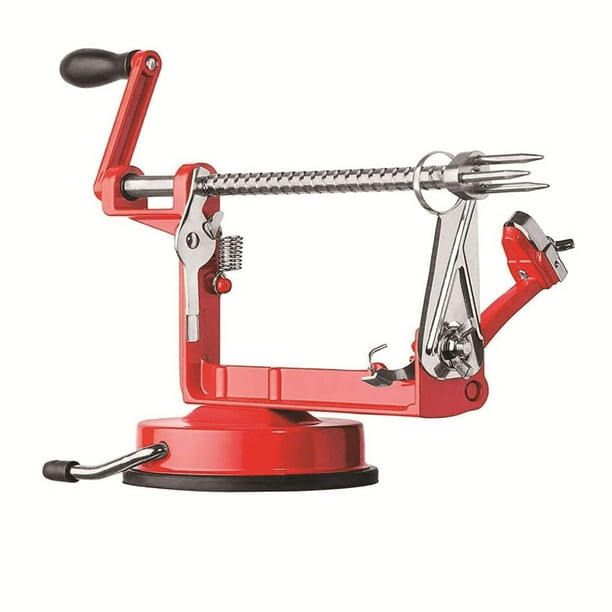 Pelador, descorazonador y rebanador manual multifuncional 3 en 1 para frutas, peras y papas. Cuchilla de acero inoxidable de grosor ajustable con base de succión para cocina.
