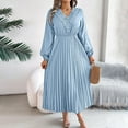 thumbnail image 2 of hotojiny Dresses for Women Long Sleeve Lace V Neck Wedding Gues Dress Flowy Pleated A-Line Dresses for Beach Vaction, 2 of 6
