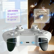 Wireles Game Controller for P4/Pro/PC/Slim, Bluetooth Gamepad Remote Joystick with LED Light Turbo/Dual Vibration/6-Axis Motion Sensor, White