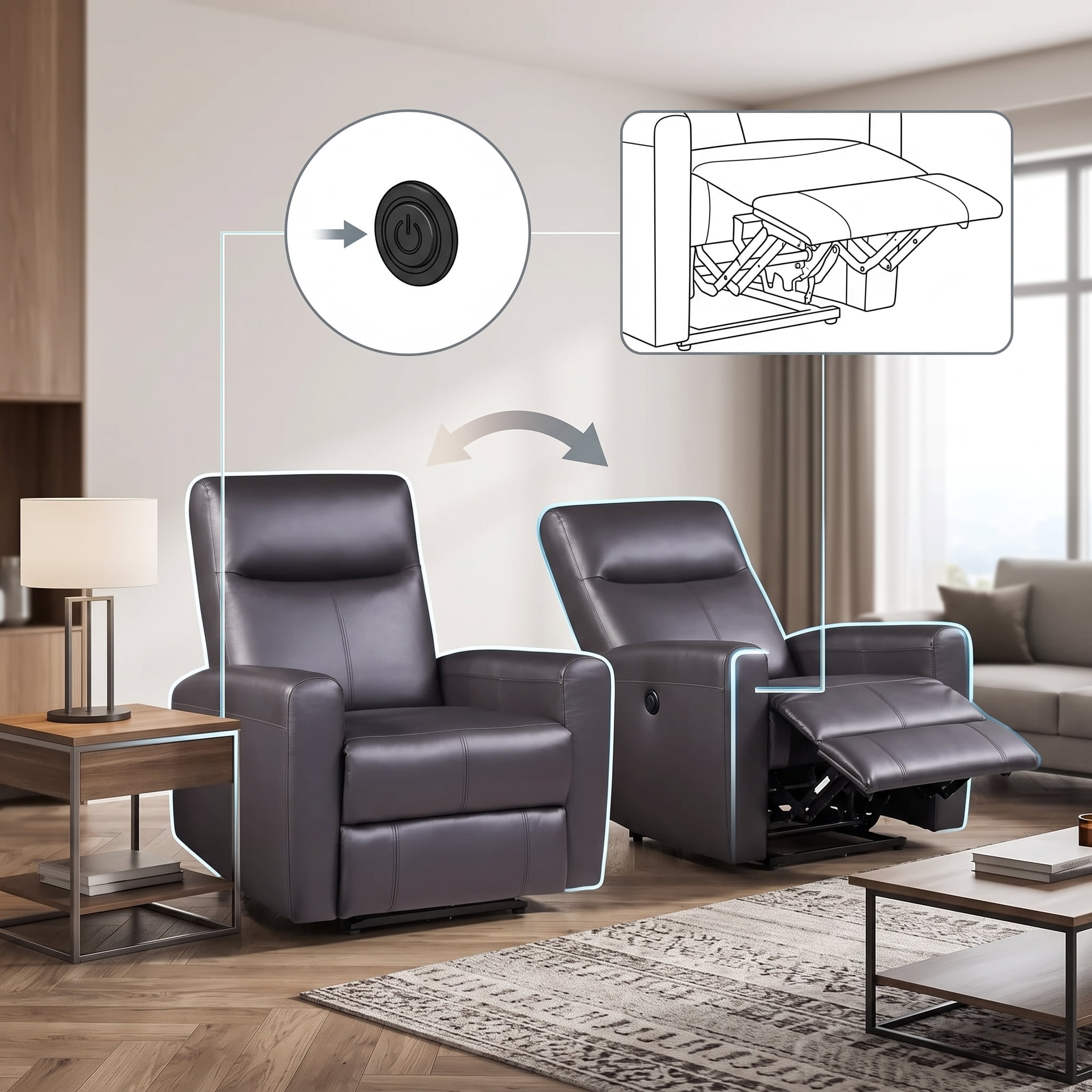 Top Grain Leather Match Power Motion Recliner