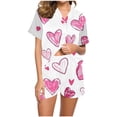thumbnail image 6 of Wensltd Women Sleepwear Set Casual Valentine Print Collared Short Sleeve Top and Shorts Cozy Home Loungewear Soft Relaxed Fit Pink M, 6 of 9