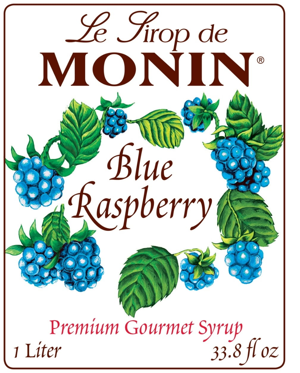 Monin - Blue Raspberry Syrup, Bold Berry Flavor, Great for Lemonades, Sodas, Slushies, Vegan, Non-GMO, Gluten-Free (1 Liter)