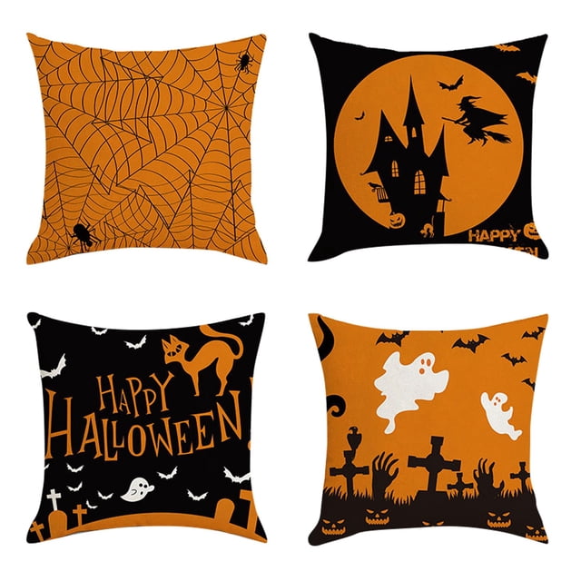 Halloween!Fundas de almohada de otoño de 18x18, fundas de almohada decorativas de Halloween, fundas de cojines de lino para coche de arce para decoración del hogar del sofá del sofá, 4 piezas