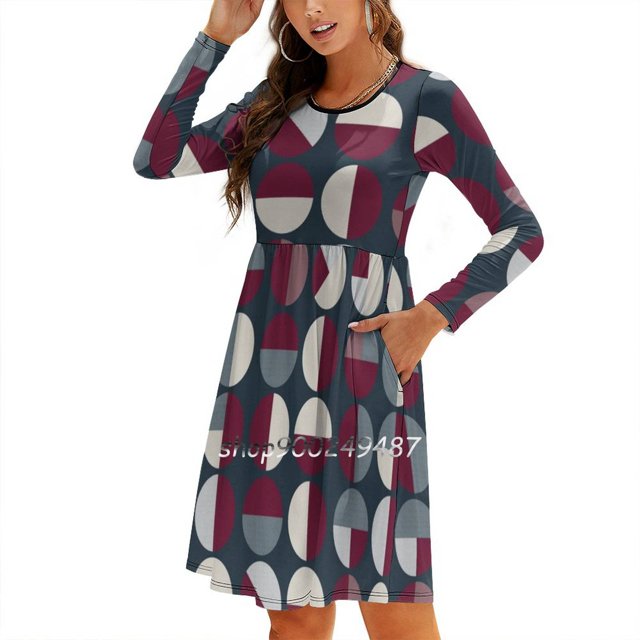 Pattern Circle Print Square Neck Dress Cute Loose Print Dresses Elegant Beach Party Dress