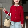 thumbnail image 6 of LIIPEE Girls T-Shirts Spring Fall Casual Letter Embroidery Button-Down Long Sleeve Round Neck Open-Front Cardigan Sweater Child Trendy Party Tee Shirts,Red,4-5 Years, 6 of 9
