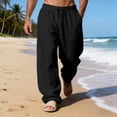 thumbnail image 3 of Uwinwear Men's Loose Fit Linen Pants, Lightweight Drawstring Waist Casual Summer Beach Yoga Trousers Black M, 3 of 5