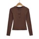 thumbnail image 3 of 2555-25 Autumn New French Pure and Delicate Style Round Neck Button-Down Long Sleeve Fleece-Lined Warm Slim Fit Base Shirt T-Shirt, 3 of 3