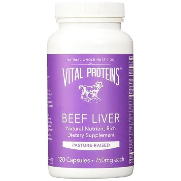 Vital Proteins Pasture-Raised, Grass-Fed Beef Liver (120 Capsules, 750mg Each)