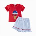 thumbnail image 3 of Kaprioy Toddler Baby Girl Summer Outfit Independence Day Cute Cartoon Embroidery Short Sleeve T-Shirt Plaid Ruffle Shorts Set Little Girls Clothes, 3 of 5