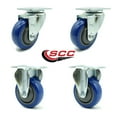 thumbnail image 2 of 3.5 Inch Blue Polyurethane Wheel Swivel Top Plate Caster Set with 2 Rigid SCC, 2 of 2