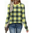 thumbnail image 6 of NuoCaiYun Womens Fashion Long Sleeve Shirt Plaid Print T-Shirt Casual Round Neck Lightweight Casual Tops, 6 of 6
