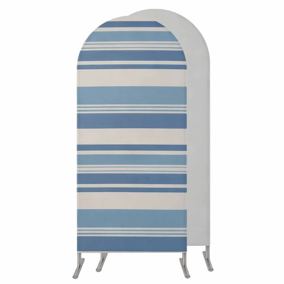 Blue Striped Wedding Arch Cover, Stretchy Spandex Arch Backdrop Stand Covers 6 FT, Farmhouse Vintage Stripe Round Top Arched Backdrop Cover for Birthday Party Ceremony Baby Shower Event