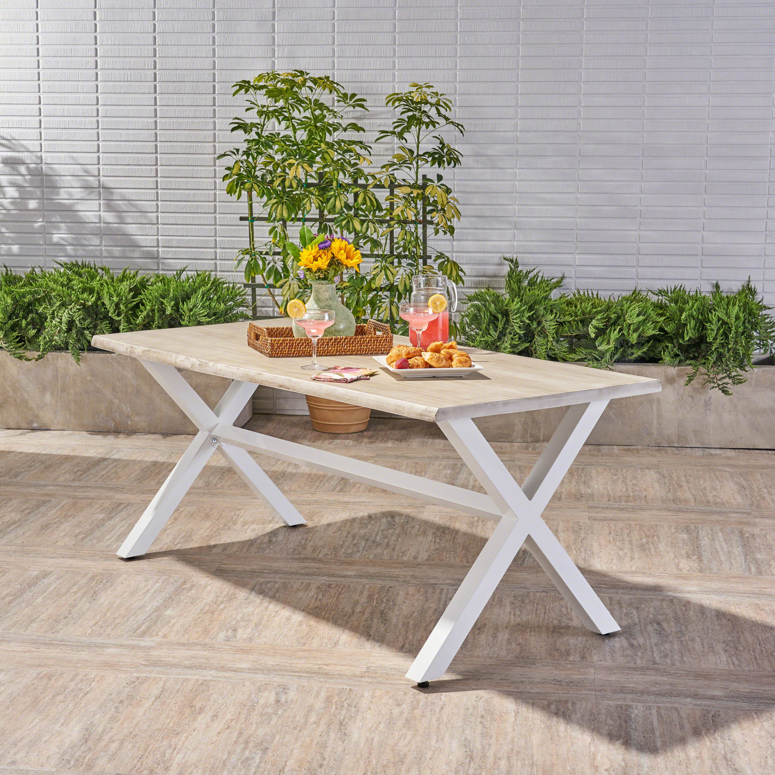 Candice Outdoor Faux Live Edge Acacia Wood Dining Table Whitelight