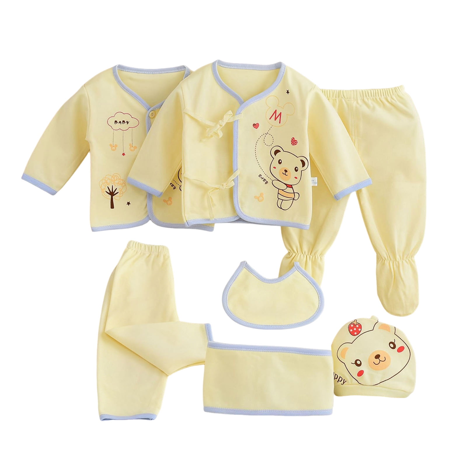 Karoyedx Baby Boy Newborn Clothes Baby Boy Girl Clothes Newborn Ourfits Unisex Must Haves 7Pcs Set Cute Infant Outfits Light Yellow Size,0-3 Months