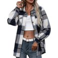 thumbnail image 1 of GYUJNB Women's Flannel Plaid Shacket Jacket Long Sleeve Button Down Wool Blend Shirts Jacket Coats with Side Pockets, 1 of 5