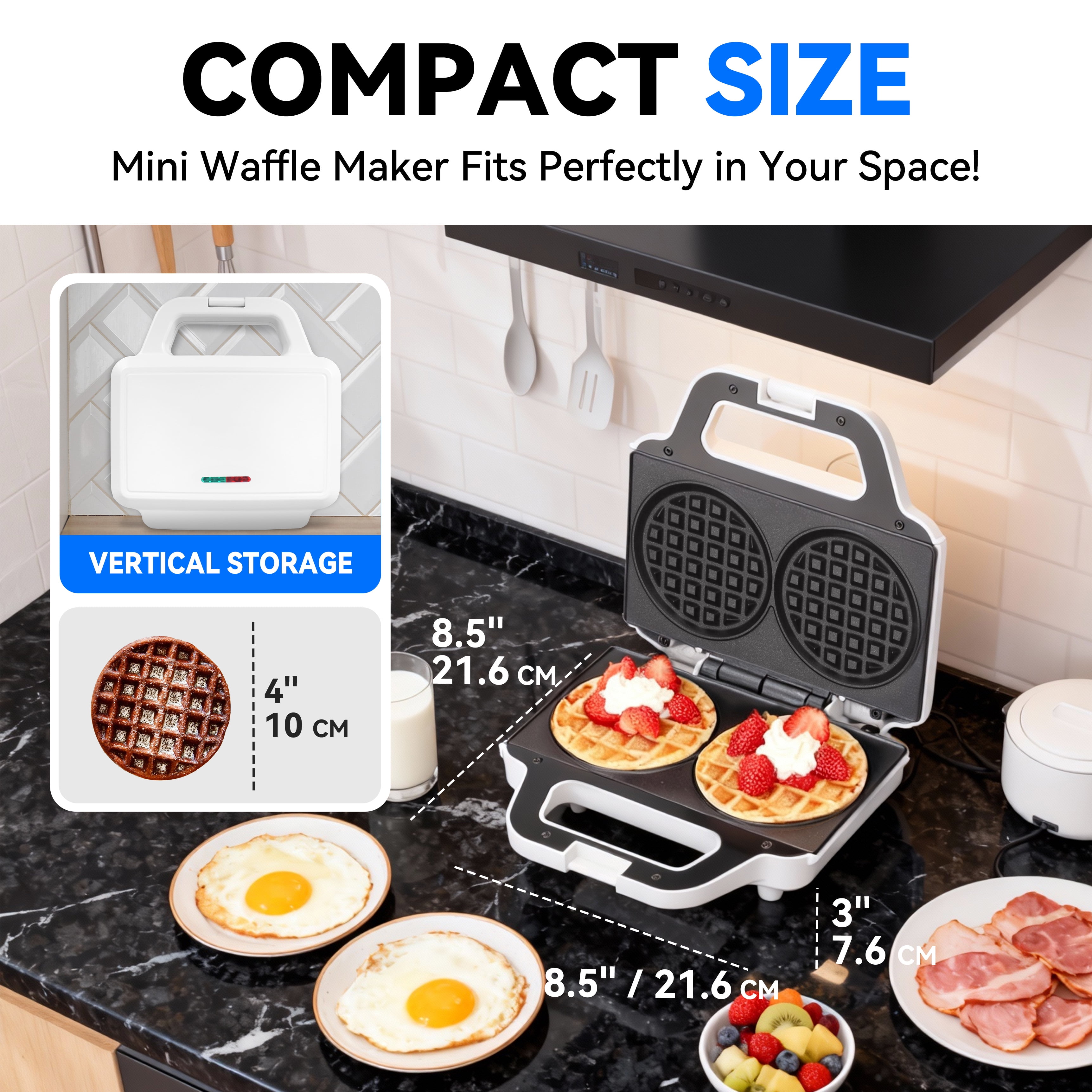 Mailand 4 Inch  Mini Waffle Maker, Electric Double Waffle Maker Machine, Chaffle Maker, Waflera Electrica, Brush Included, White