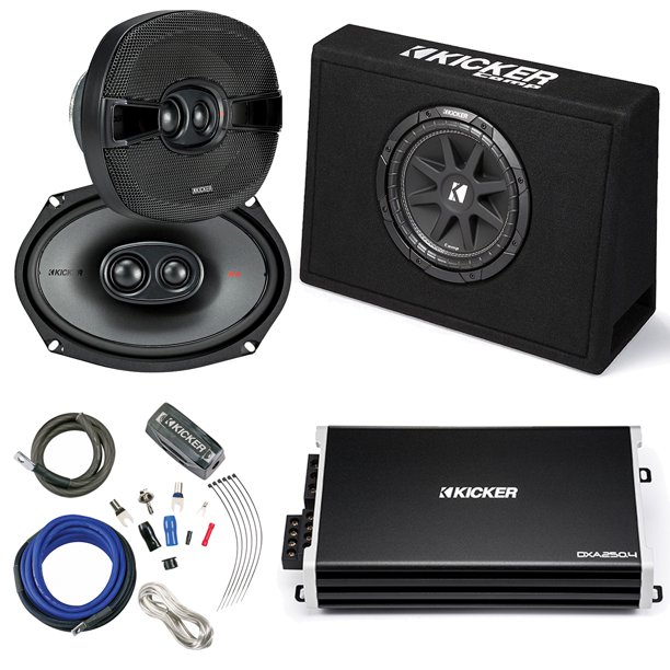 Kicker 6x9" 3Way 600 Watts Coaxial Speakers, Kicker DX 4Channel 500
