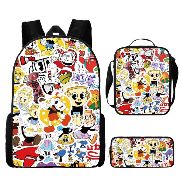Cuphead Backpack Cuphead Student School Bag Cartoon Backpack Lunch Bag Shoulder Bag Pencil Bag