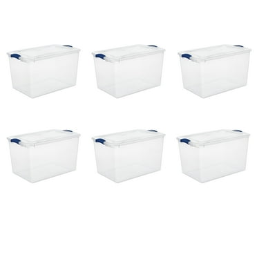 Sterilite 66 Quart Latch Box, Clear Plastic Storage Bin with Clear Lid, Blue, 6 Count