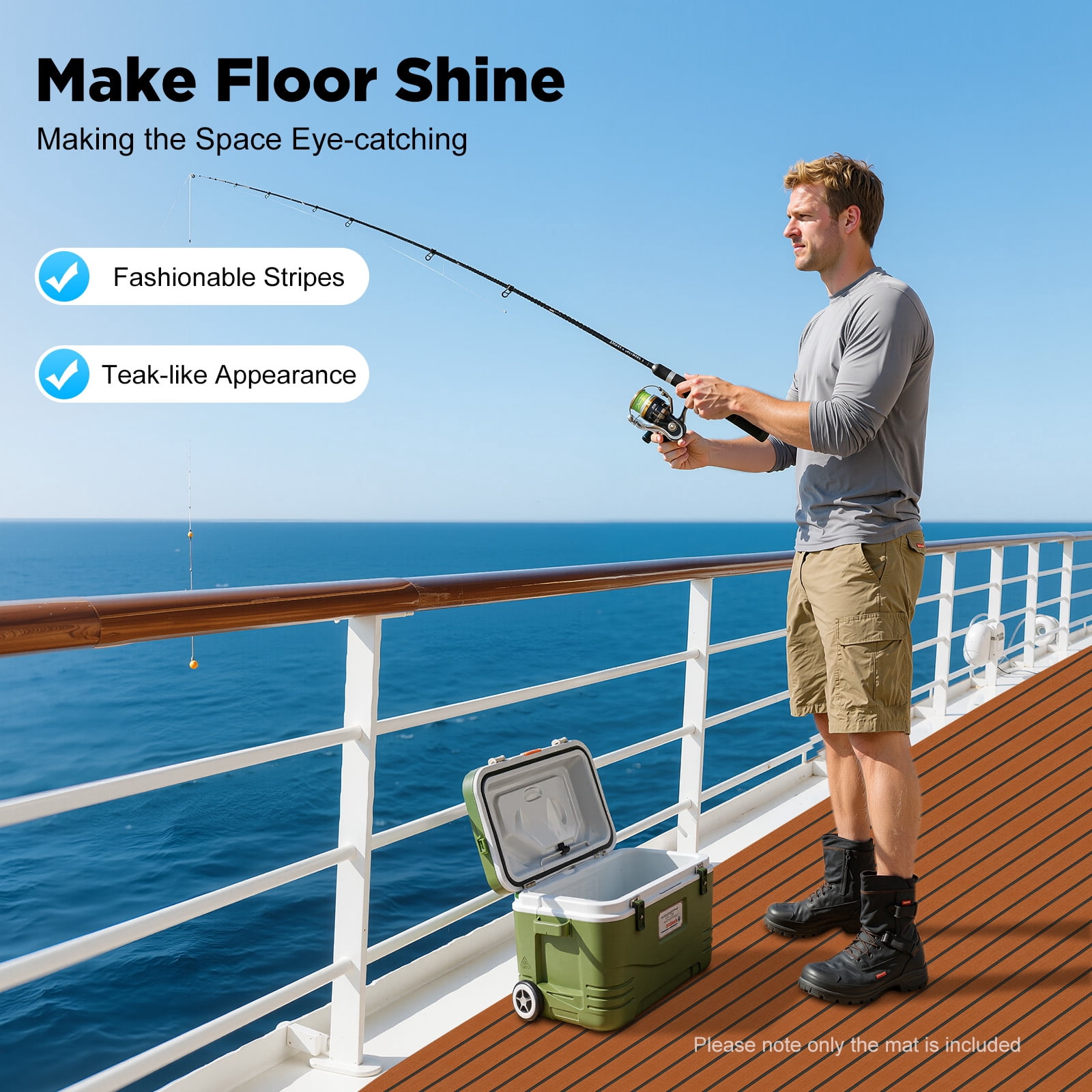 Boat Flooring EVA Foam Decking Sheet Faux Teak Marine Mat Marine Carpet Cooler Tops Seating Non-Slip Self-Adhesive Flooring Material for Motorboat RV Yacht Kayak Swimming Pool 95" x 24"