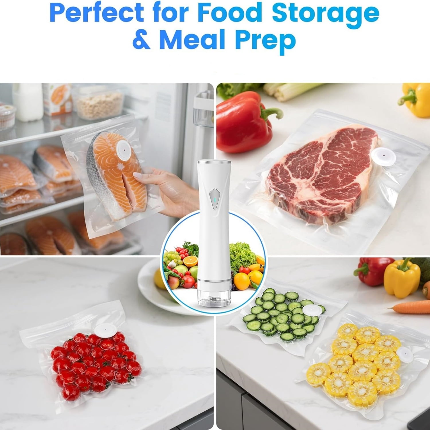 Vacuum Sealer for Food with Visible Tank, Handheld Vacuum Sealer Machine with 30 Bags for 5X Longer Freshness, Wireless & Portable, White