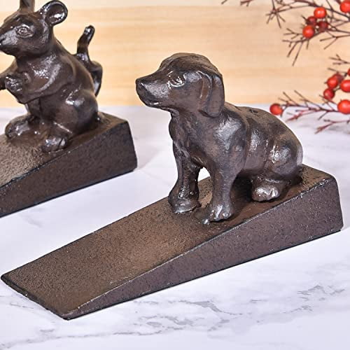 Sungmor Door Stopper Wedge Cast Iron Dog Door Stops Rustic Brown, 1PC