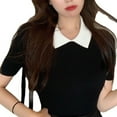 thumbnail image 4 of Women T Shirt Turn Down Collar Short Sleeve Knit Slim Fit Simple Summer Top for Work Shopping Black Black Free Size, 4 of 8