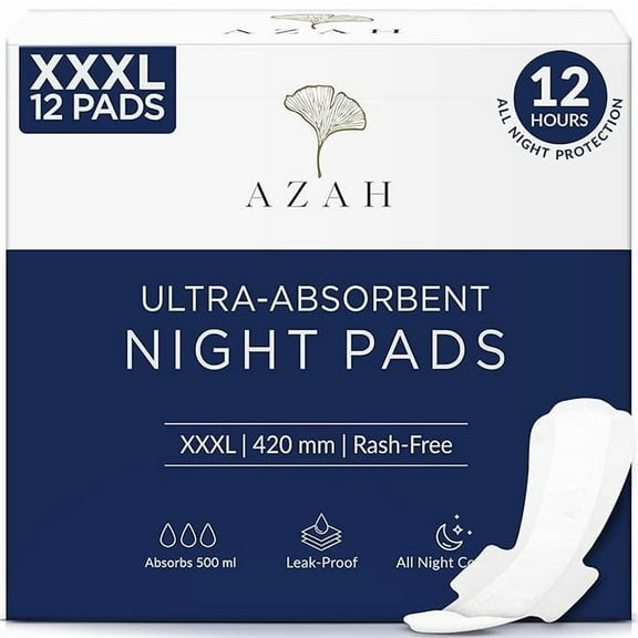 Azah Sanitary Pads for Women XXXL [Pack of 12] | Extra Large Night Pads | Cottony Soft Sanitary Napkins for Women