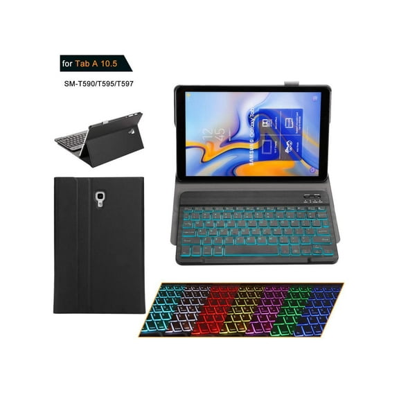 Galaxy Tab A 10.5 Keyboard Case - 2018 Model SM-T590 / T595 / T597 - Slim PU Leather Cover - Removable Bluetooth Wireless Keyboard - Ultra Thin & Light - S Pen Holder