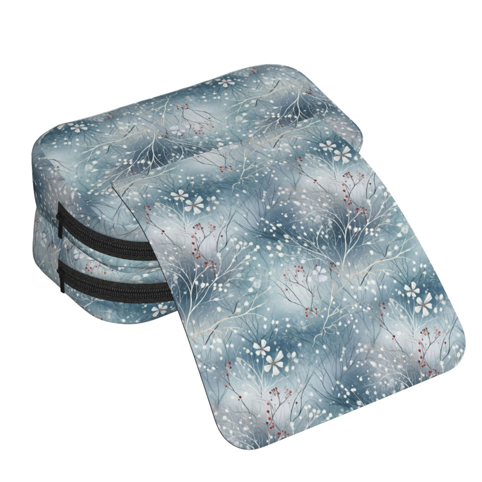 Rateoe enchanted winter snowflake holly Pattern Double Clamshell Pen Case, Storage Organizer with Two Zipper Compartments– Holds Up to 50 Pencils & Pens