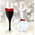 thumbnail image 2 of Abbie Home Flûte à Champagne de Mariage pour Mariée et Marié en Noir et Blanc - Fête Réception Célébration Verres à Lancer avec Nœud Robe Rose Rouge et Strass (Ensemble de Verres), 2 of 4