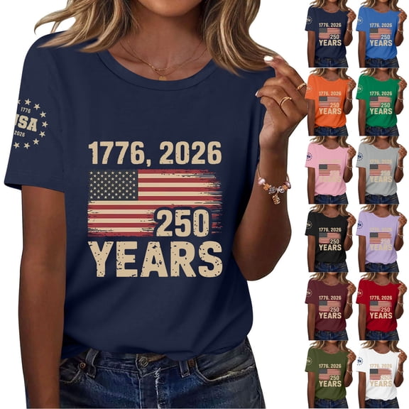 250 Anniversary USA Shirt for Women American Flag Freedom Graphic T-Shirts Patriotic Casual Short Sleeve Tees Tops Wine S