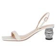 thumbnail image 2 of FSJ Women Elegant Square Open Toe Crystal Block Low Heel Sandals Rhinestones Slingback Strappy Pumps Slip On Party Slide Shoes Size 10.5 White, 2 of 5