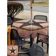 thumbnail image 4 of Outdoor Tablecloth with Umbrella Hole and Zipper, Western Star Retro Square Table Cloth 60x60 Inch Waterproof Tablecloth, Country Farmhouse Brown Wooden Grain Picnic Table Cover for Patio Camping, 4 of 7