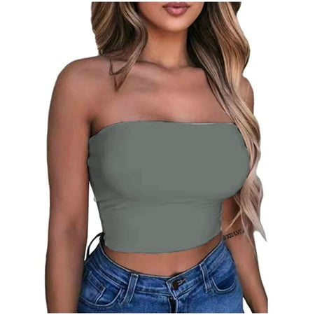 Summer Saving Clearance! pstuiky Plus Size Tube Top  Women S Solid Color Sports Summer Fashion Casual Tube Top Plain Strapless Yoga Sports Bra For Women  Workout  Pilates  Gym  Running  Easy To Wear