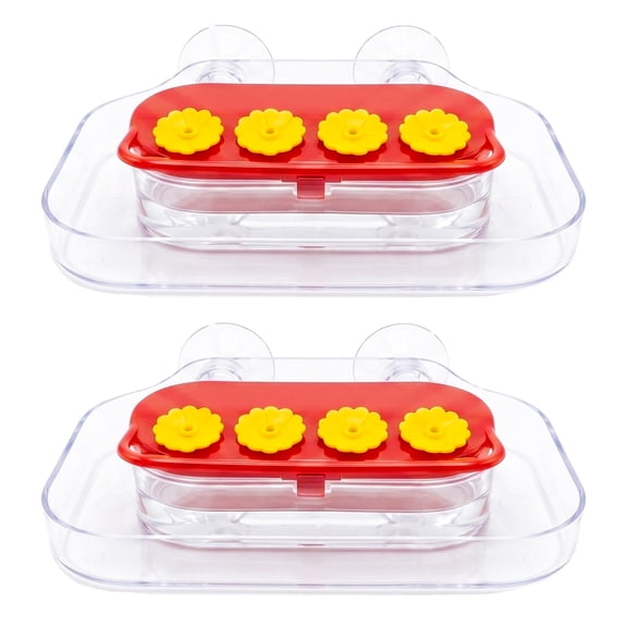 Window Hummingbird Feeder Strong Suction Cup with 4 Feeding Ports Easy to Clean and Refill Plastic Humming Bird Feeder 10oz 2 Pack