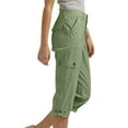 thumbnail image 3 of USNSM Women's Casual Cargo Pants Trendy Solid Color Straight Button Cuffed Pants Cotton Soft Comfortable Capri Pants with Pockets Army Green S, 3 of 7