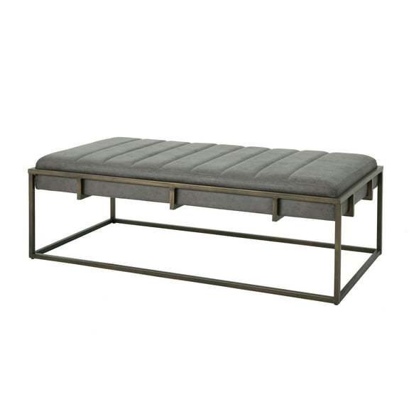 Noble House Derek Modern Velvet Ottoman Bench, Slate